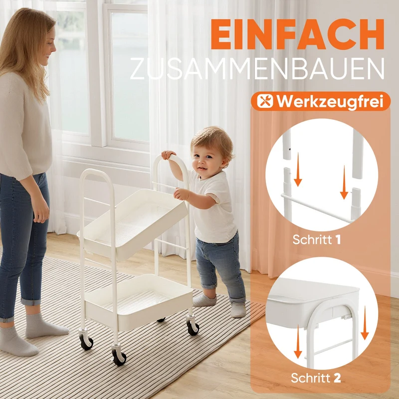 Sekey Rollwagen mit 3 Ebenen – Küchenwagen aus Stahl mit rostfester Lackierung, 360°-Gummirädern & Bremse, werkzeugloser Aufbau, vielseitiger Servierwagen für Küche, Bad, Büro & mehr