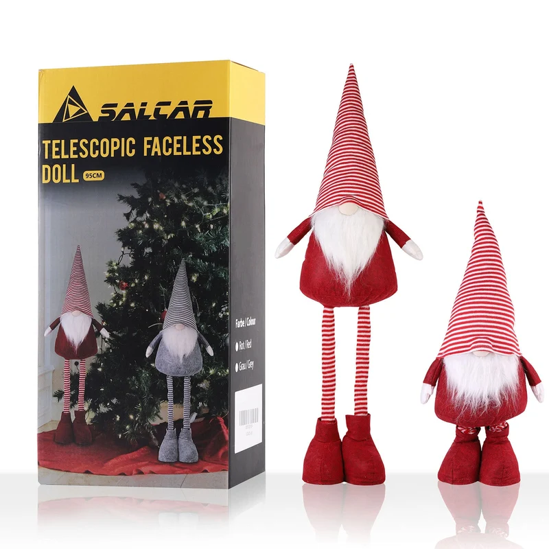 Salcar Weihnachtsdeko Wichtel XL – Großer Deko-Gnom aus Filz, höhenverstellbar von 60–92 cm, Teleskopbeine, perfektes Geschenk zu Weihnachten & Thanksgiving – Rot