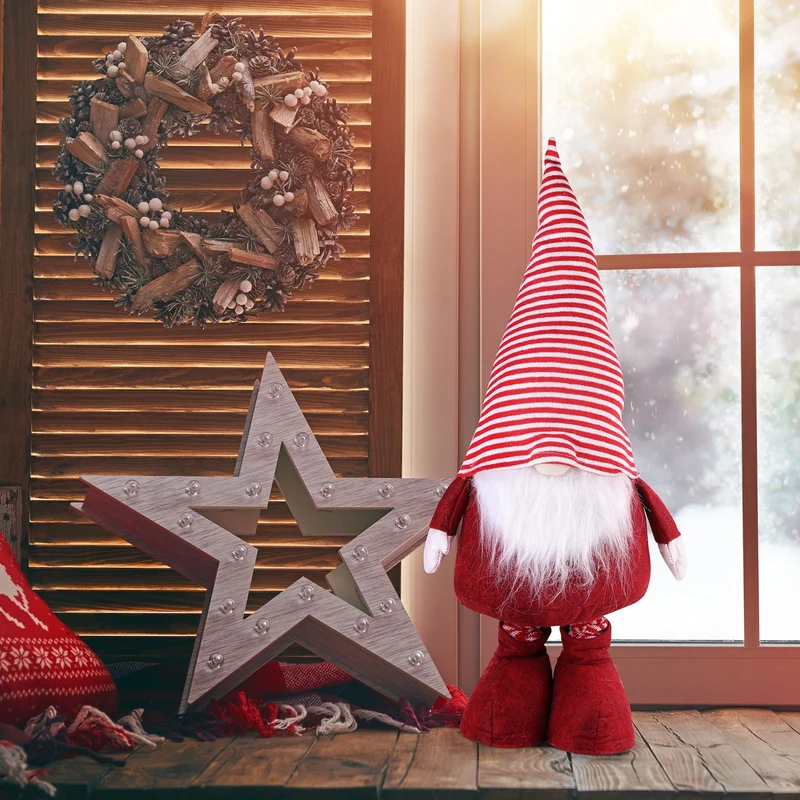 Salcar Weihnachtsdeko Wichtel XL – Großer Deko-Gnom aus Filz, höhenverstellbar von 60–92 cm, Teleskopbeine, perfektes Geschenk zu Weihnachten & Thanksgiving – Rot