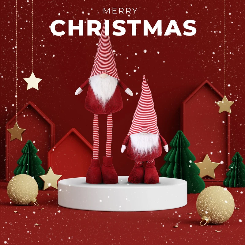 Salcar Weihnachtsdeko Wichtel XL – Großer Deko-Gnom aus Filz, höhenverstellbar von 60–92 cm, Teleskopbeine, perfektes Geschenk zu Weihnachten & Thanksgiving – Rot