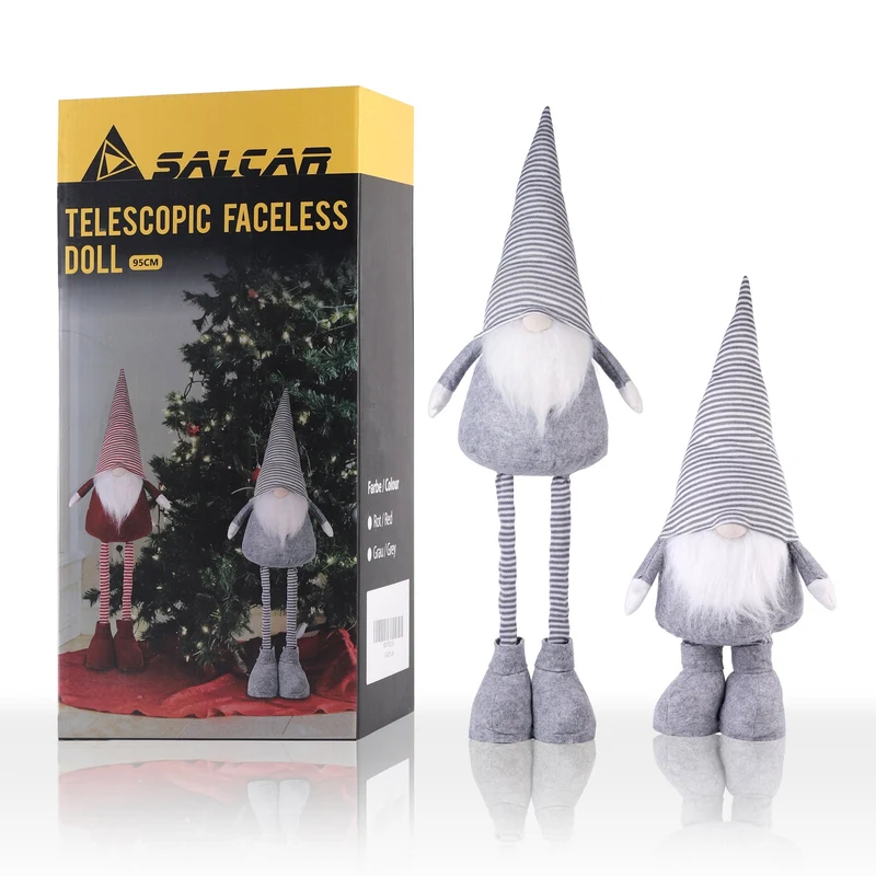 Salcar Weihnachtsdeko Wichtel XL – Großer Deko-Gnom aus Filz, höhenverstellbar von 60–92 cm, Teleskopbeine, perfektes Geschenk zu Weihnachten & Thanksgiving – Grau