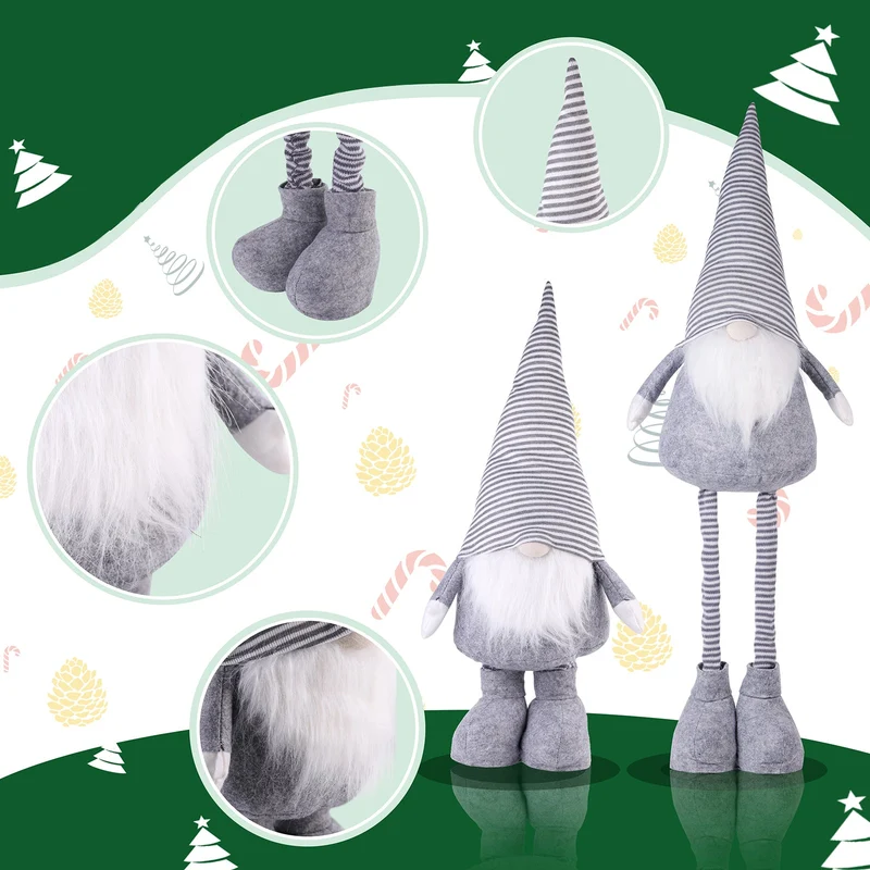 Salcar Weihnachtsdeko Wichtel XL – Großer Deko-Gnom aus Filz, höhenverstellbar von 60–92 cm, Teleskopbeine, perfektes Geschenk zu Weihnachten & Thanksgiving – Grau