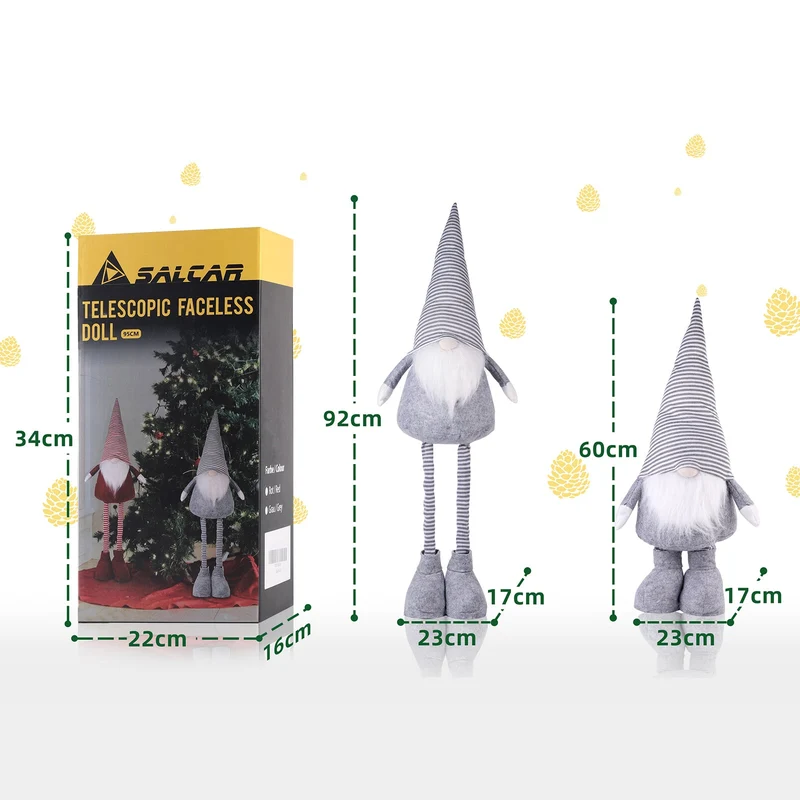 Salcar Weihnachtsdeko Wichtel XL – Großer Deko-Gnom aus Filz, höhenverstellbar von 60–92 cm, Teleskopbeine, perfektes Geschenk zu Weihnachten & Thanksgiving – Grau