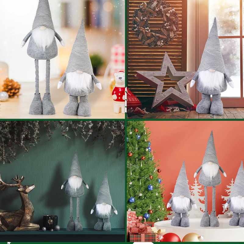 Salcar Weihnachtsdeko Wichtel XL – Großer Deko-Gnom aus Filz, höhenverstellbar von 60–92 cm, Teleskopbeine, perfektes Geschenk zu Weihnachten & Thanksgiving – Grau