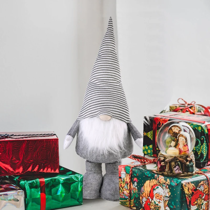 Salcar Weihnachtsdeko Wichtel XL – Großer Deko-Gnom aus Filz, höhenverstellbar von 60–92 cm, Teleskopbeine, perfektes Geschenk zu Weihnachten & Thanksgiving – Grau