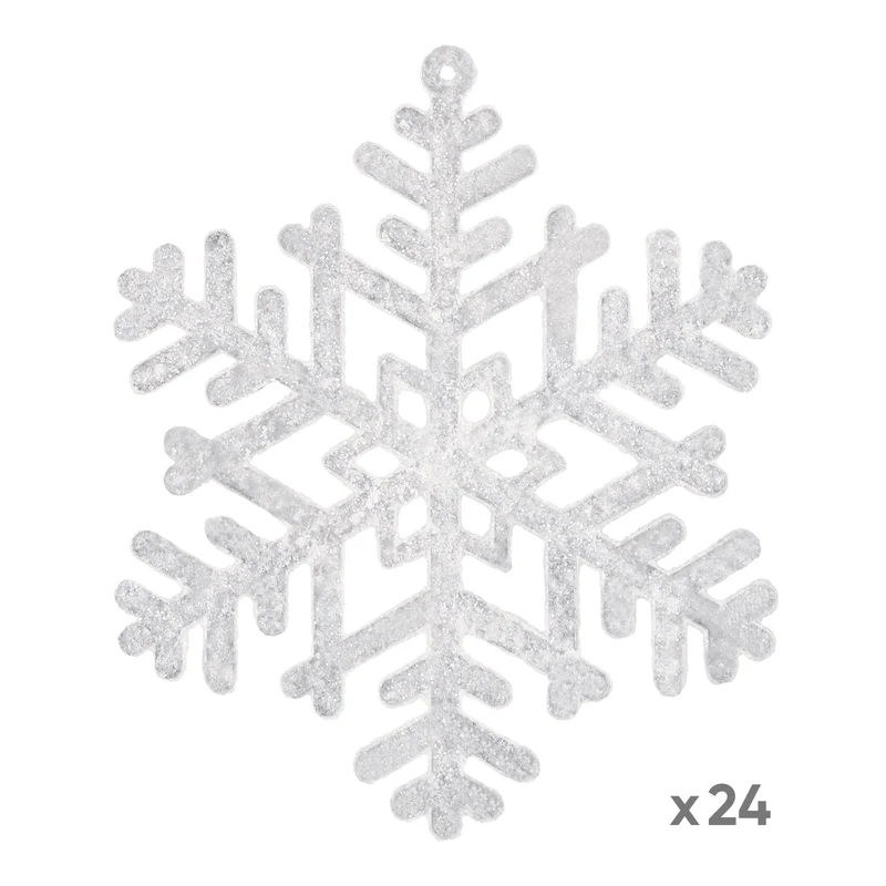 Salcar 24 Stück Schneeflocken Weihnachtsdeko – Weiße Glitter Schneeflocken Anhänger Ø10cm, Wiederverwendbarer Baumschmuck für Weihnachtsbaum & Winterfeier