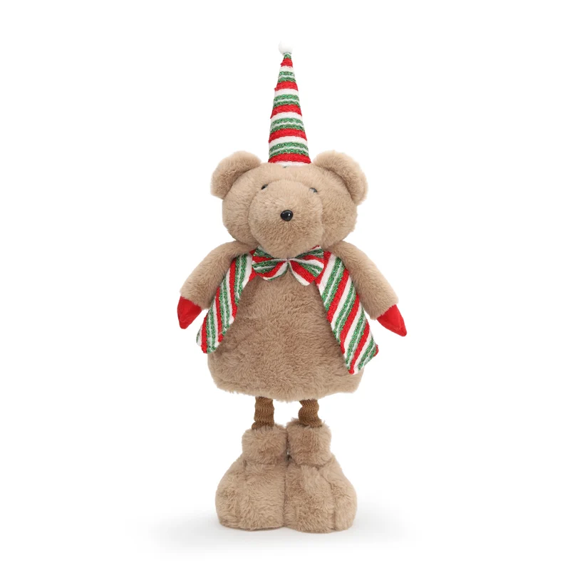 Salcar Weihnachtsfigur Plüsch-Bär 55–70 cm – Stehende Weihnachtsdeko mit verstellbaren Teleskopbeinen, Weicher Plüschbär für Kamin, Fensterbank & Wohnzimmer
