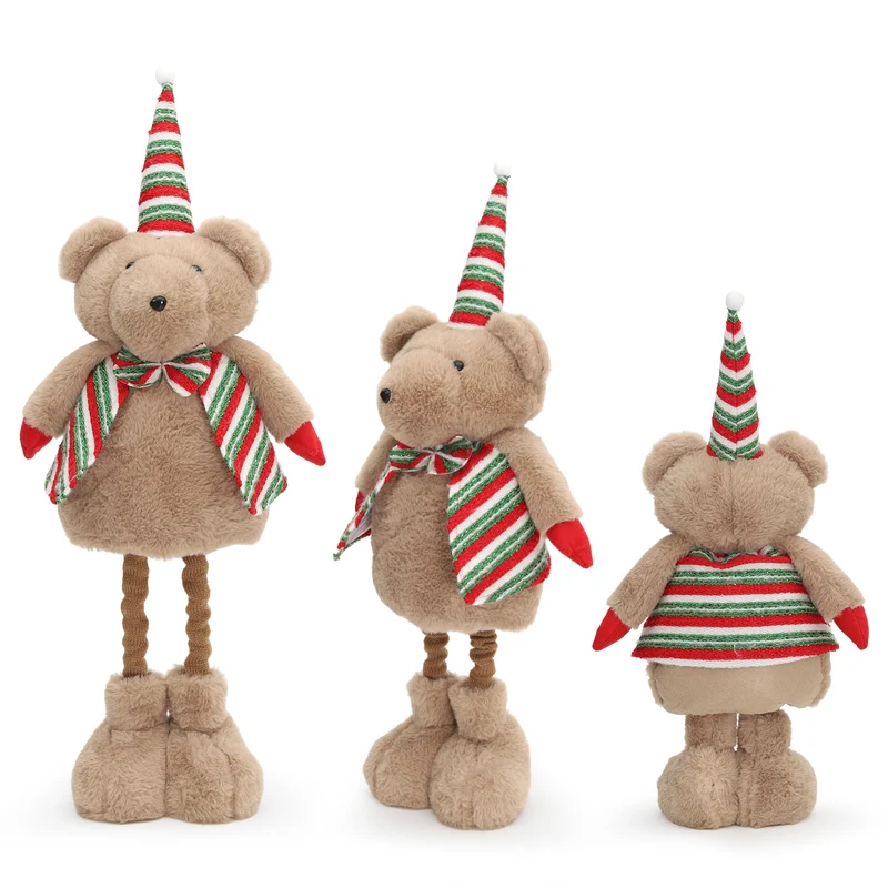 Salcar Weihnachtsfigur Plüsch-Bär 55–70 cm – Stehende Weihnachtsdeko mit verstellbaren Teleskopbeinen, Weicher Plüschbär für Kamin, Fensterbank & Wohnzimmer