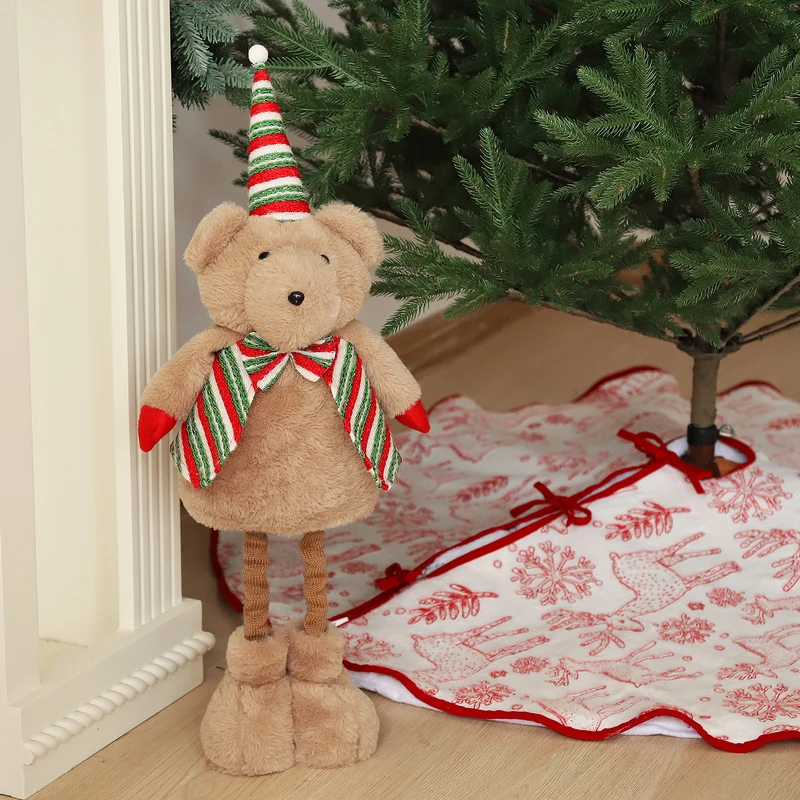 Salcar Weihnachtsfigur Plüsch-Bär 55–70 cm – Stehende Weihnachtsdeko mit verstellbaren Teleskopbeinen, Weicher Plüschbär für Kamin, Fensterbank & Wohnzimmer