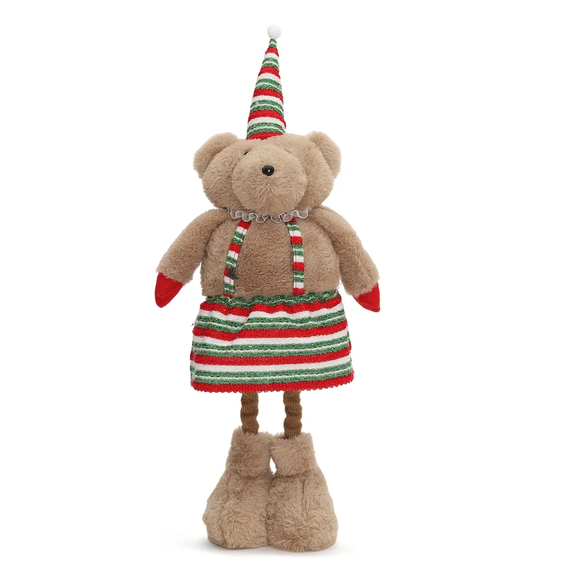 Salcar Weihnachtsfigur Plüsch-Bär 55–70 cm – Stehende Weihnachtsdeko mit verstellbaren Teleskopbeinen, Weicher Plüschbär für Kamin, Fensterbank & Wohnzimmer
