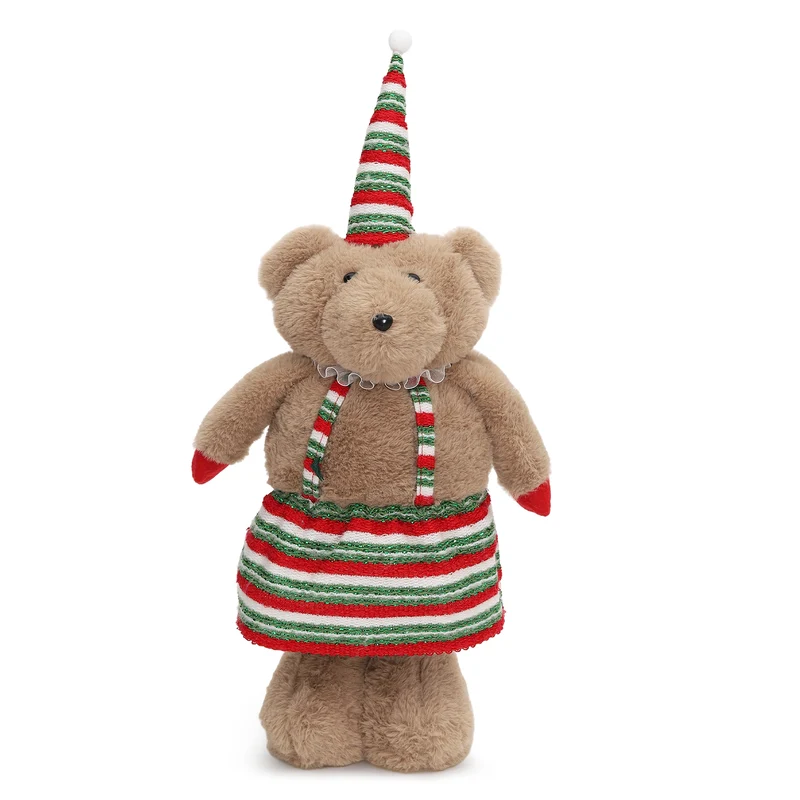 Salcar Weihnachtsfigur Plüsch-Bär 55–70 cm – Stehende Weihnachtsdeko mit verstellbaren Teleskopbeinen, Weicher Plüschbär für Kamin, Fensterbank & Wohnzimmer