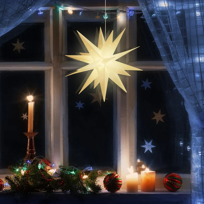 Salcar LED Papierstern 60 cm Weiß – Beleuchteter 3D Weihnachtsstern mit 18 Spitzen, Warmweißes Licht, Hängende Weihnachtsdeko für Fenster & Innenbereich