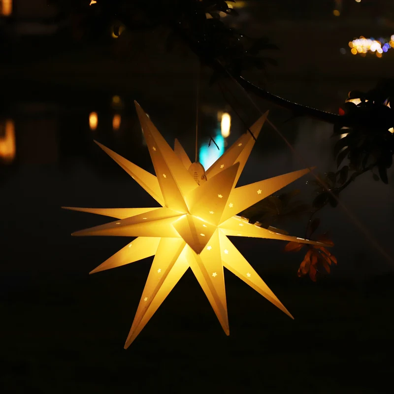 Salcar LED Papierstern 60 cm Weiß – Beleuchteter 3D Weihnachtsstern mit 18 Spitzen, Warmweißes Licht, Hängende Weihnachtsdeko für Fenster & Innenbereich
