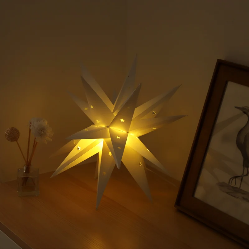 Salcar LED Papierstern 60 cm Weiß – Beleuchteter 3D Weihnachtsstern mit 18 Spitzen, Warmweißes Licht, Hängende Weihnachtsdeko für Fenster & Innenbereich