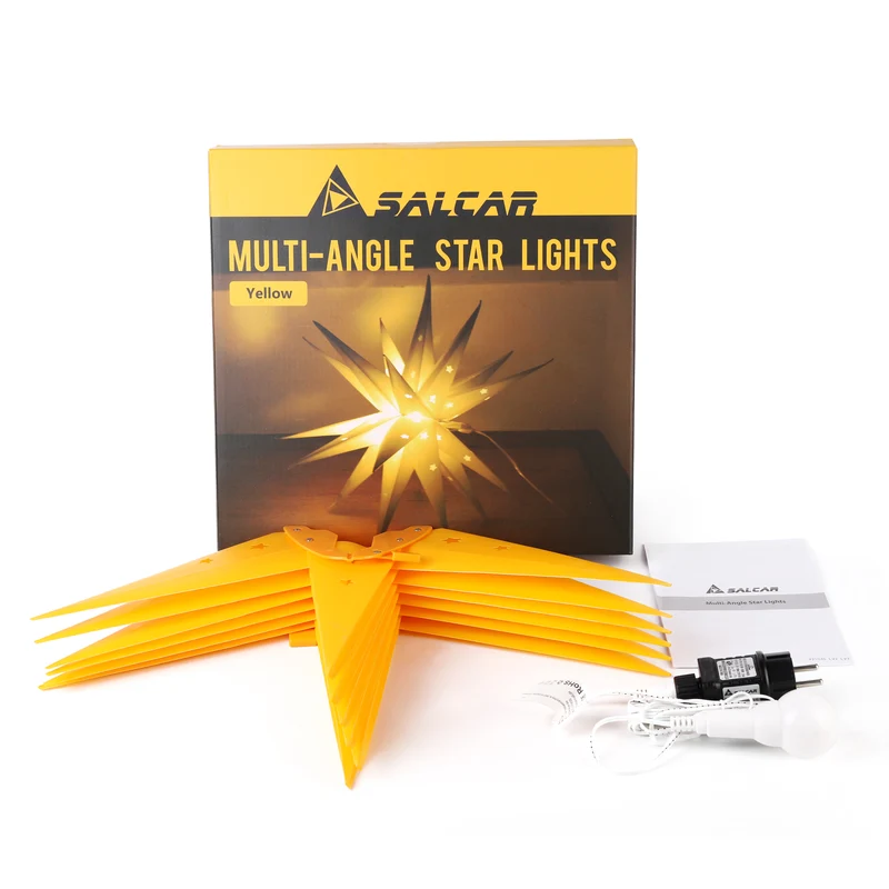 Salcar LED Papierstern 60 cm – Beleuchteter 3D Weihnachtsstern Gelb mit 18 Spitzen, Warmweißes Licht, Hängende Weihnachtsdeko für Fenster & Innenbereich