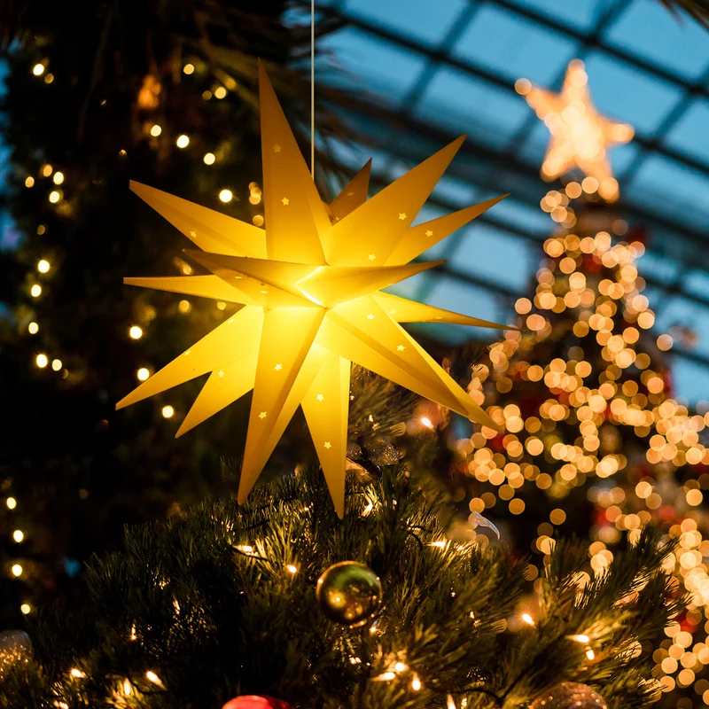 Salcar LED Papierstern 60 cm – Beleuchteter 3D Weihnachtsstern Gelb mit 18 Spitzen, Warmweißes Licht, Hängende Weihnachtsdeko für Fenster & Innenbereich