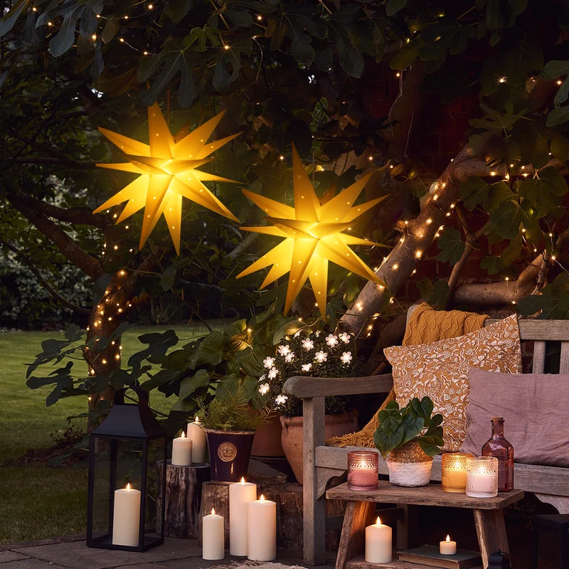 Salcar LED Papierstern 60 cm – Beleuchteter 3D Weihnachtsstern Gelb mit 18 Spitzen, Warmweißes Licht, Hängende Weihnachtsdeko für Fenster & Innenbereich