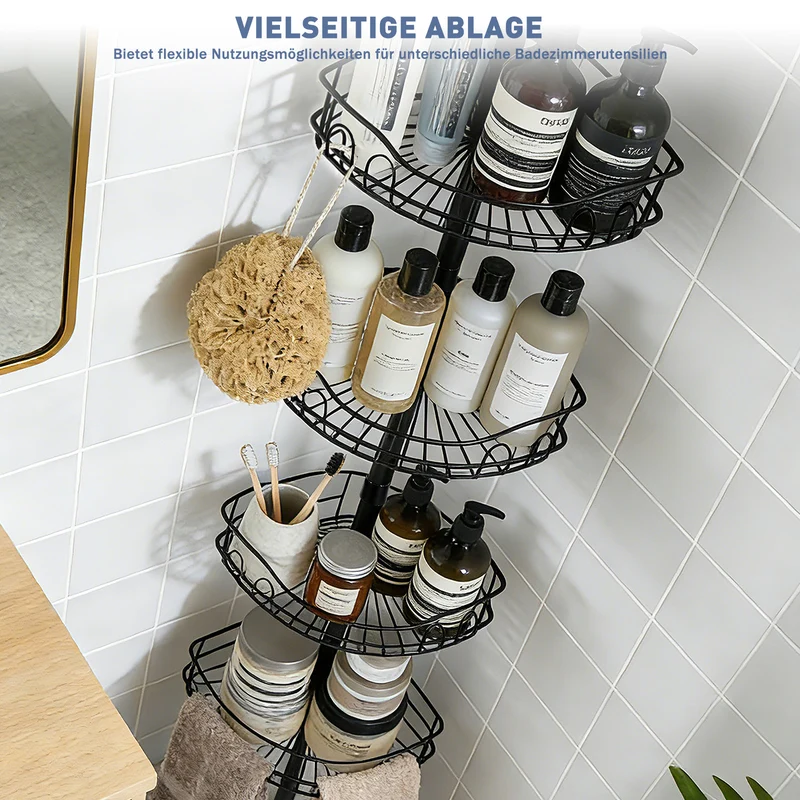 Sekey Duschregal Ohne Bohren – Höhenverstellbares Teleskop-Duschregal 79–315 cm mit 4 festen Körben, Eck-Design & stabiler Stand für Badezimmer