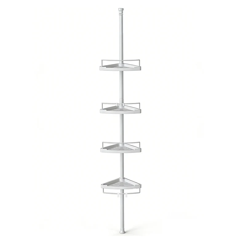 Sekey Duschregal Ohne Bohren Weiß – Höhenverstellbares Eck-Duschregal 79–315 cm mit 4 Kunststoff-Körben, Stabiles Teleskop-Dusch-Organizer für Badezimmer