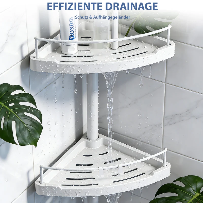 Sekey Duschregal Ohne Bohren Weiß – Höhenverstellbares Eck-Duschregal 79–315 cm mit 4 Kunststoff-Körben, Stabiles Teleskop-Dusch-Organizer für Badezimmer