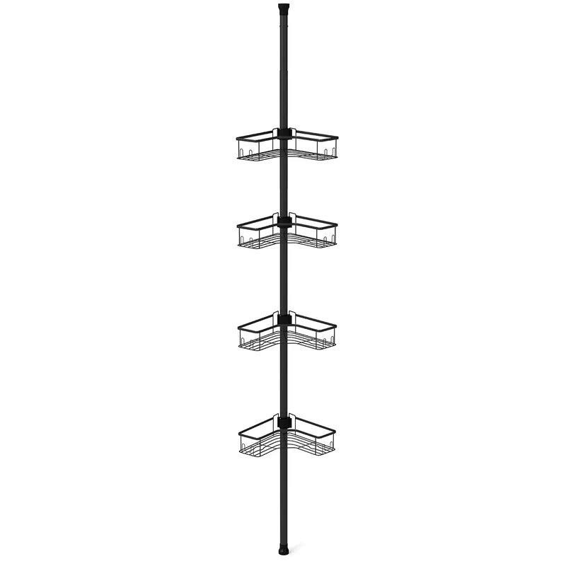 Sekey Duschregal Ohne Bohren – Höhenverstellbares Eck-Duschregal 79–315 cm mit 4 Körben & Klicksystem, Stabiles Teleskop-Dusch-Organizer für Badezimmer