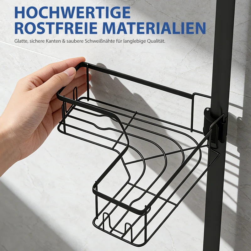 Sekey Duschregal Ohne Bohren – Höhenverstellbares Eck-Duschregal 79–315 cm mit 4 Körben & Klicksystem, Stabiles Teleskop-Dusch-Organizer für Badezimmer