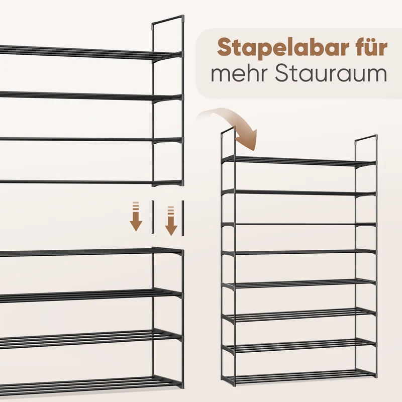Sekey Schuhregal XXL 92 cm – Extra breites Metallregal, stapelbar & flexibel, stabile Schuhaufbewahrung