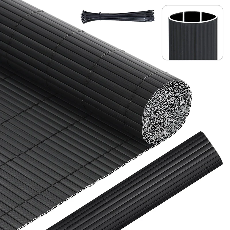Sunula PVC Sichtschutzmatte, Balkon Sichtschutz, Doppelte Verstärkung, Ohne Bohren, Mit Kabelbindern, Wasserdicht, Windschutz, Balkonabdeckung für Garten Terrasse, Anthrazit