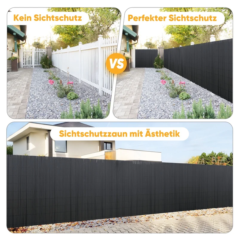 Sunula PVC Sichtschutzmatte, Balkon Sichtschutz, Doppelte Verstärkung, Ohne Bohren, Mit Kabelbindern, Wasserdicht, Windschutz, Balkonabdeckung für Garten Terrasse, Anthrazit