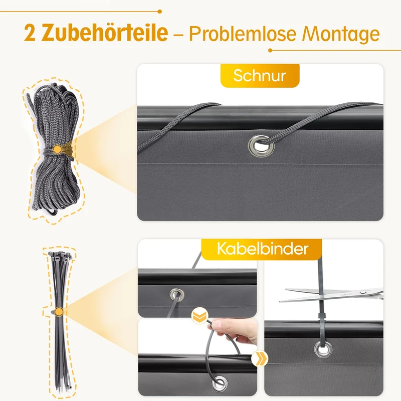 Sunula Balkon Sichtschutz, blickdicht, PES Gewebe, winddicht, ohne Bohren, mit Kabelbindern und Kordel, reißfeste Ösen, wetterfest, anthrazit