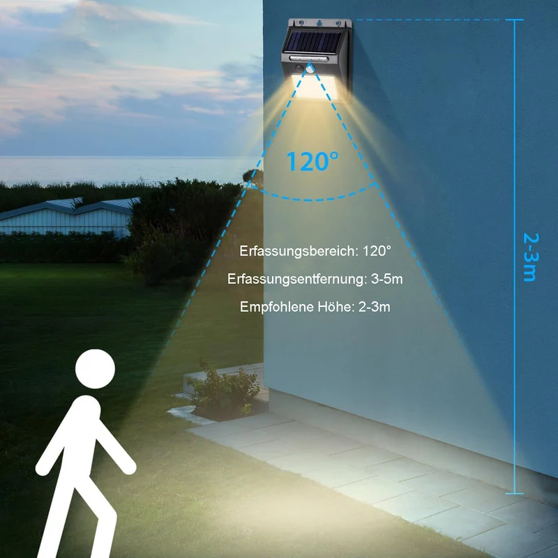 Salcar Solar Wandleuchten mit Bewegungsmelder, 800 Lumen, Warmweiß, IP44 Wasserdicht – Solarlampen für Außenbereich, Garten, Balkon, Terrasse