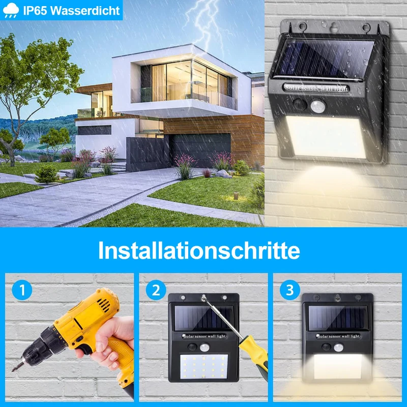 Salcar Solar Wandleuchten mit Bewegungsmelder, 800 Lumen, Warmweiß, IP44 Wasserdicht – Solarlampen für Außenbereich, Garten, Balkon, Terrasse