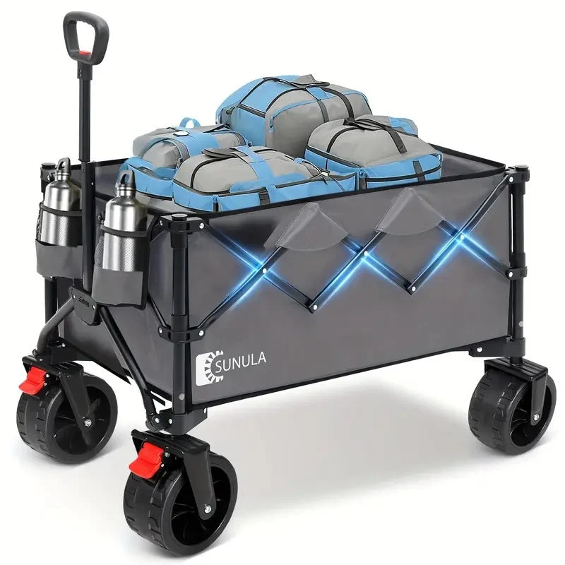 Sunula Faltbarer Bollerwagen 3026 mit Allwetterrädern, 300 L Volumen, 149 kg Tragkraft – Robuster Transportwagen für Strand, Camping, Garten & Einkauf