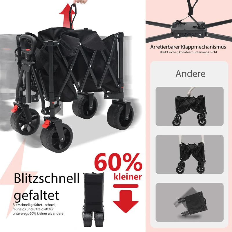 Sunula Faltbarer Bollerwagen 3026 mit Allwetterrädern, 300 L Volumen, 149 kg Tragkraft – Robuster Transportwagen für Strand, Camping, Garten & Einkauf