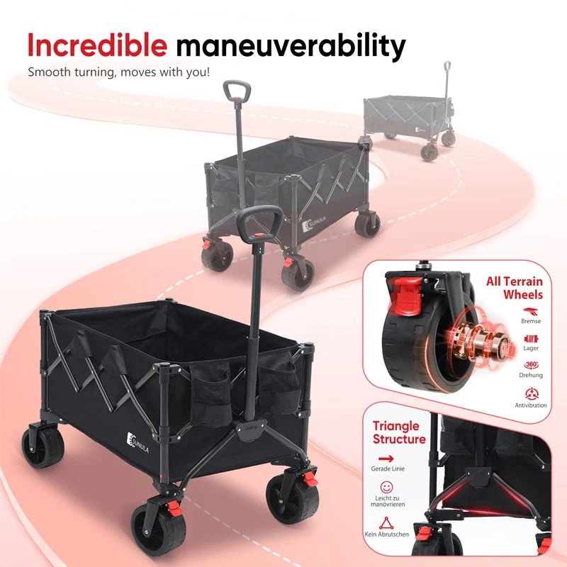 Sunula Faltbarer Bollerwagen 3026 mit Allwetterrädern, 300 L Volumen, 149 kg Tragkraft – Robuster Transportwagen für Strand, Camping, Garten & Einkauf