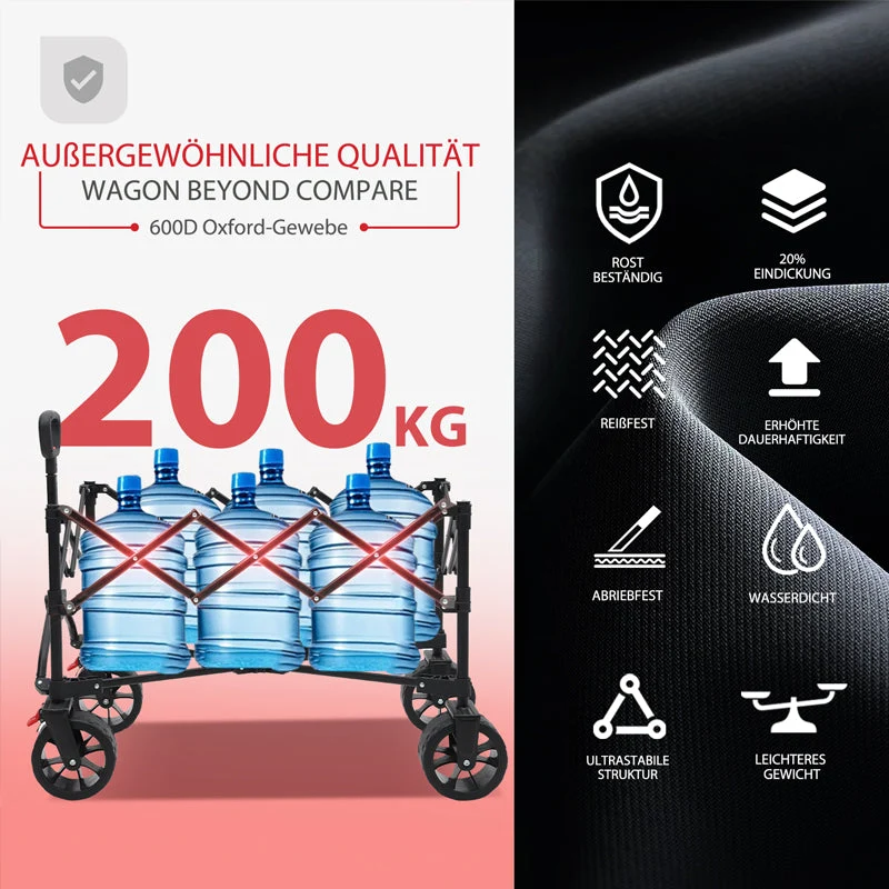 Sunula Faltbarer Bollerwagen 3026 mit Allwetterrädern, 300 L Volumen, 149 kg Tragkraft – Robuster Transportwagen für Strand, Camping, Garten & Einkauf