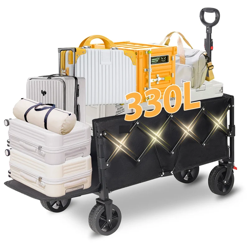 Sunula Faltbarer Bollerwagen 3025 mit Verlängerter Ladefläche, 150 kg Tragkraft, Extra Lang, Mit Bremse, Getränkehaltern & Geländereifen – Für Strand, Camping, Garten, Einkauf