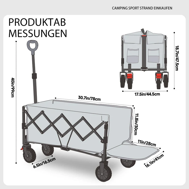 Sunula Faltbarer Bollerwagen 3025 mit Verlängerter Ladefläche, 150 kg Tragkraft, Extra Lang, Mit Bremse, Getränkehaltern & Geländereifen – Für Strand, Camping, Garten, Einkauf