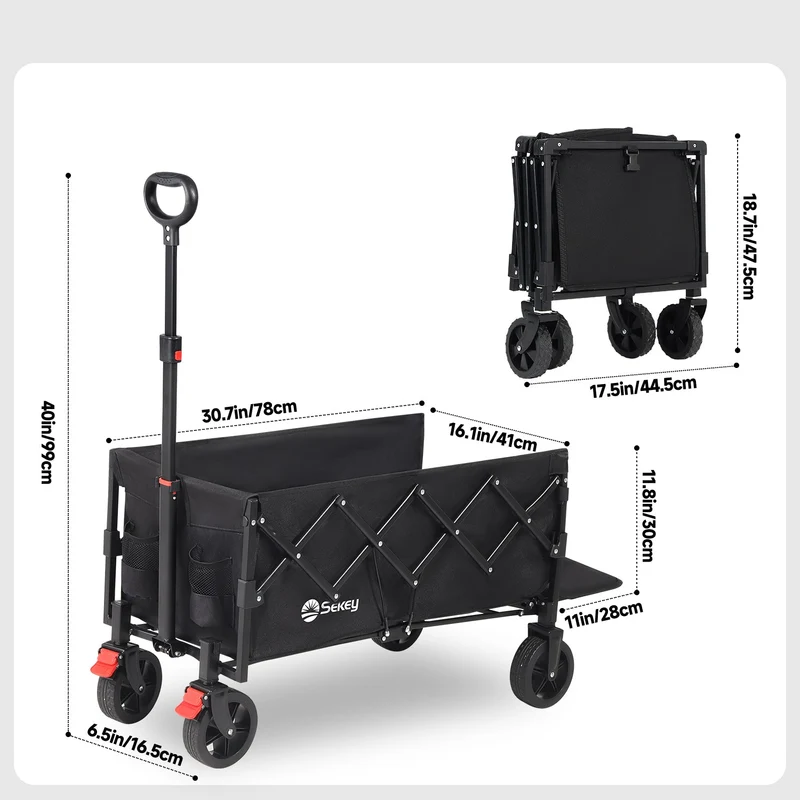Sunula Faltbarer Bollerwagen 3025 mit Verlängerter Ladefläche, 150 kg Tragkraft, Extra Lang, Mit Bremse, Getränkehaltern & Geländereifen – Für Strand, Camping, Garten, Einkauf