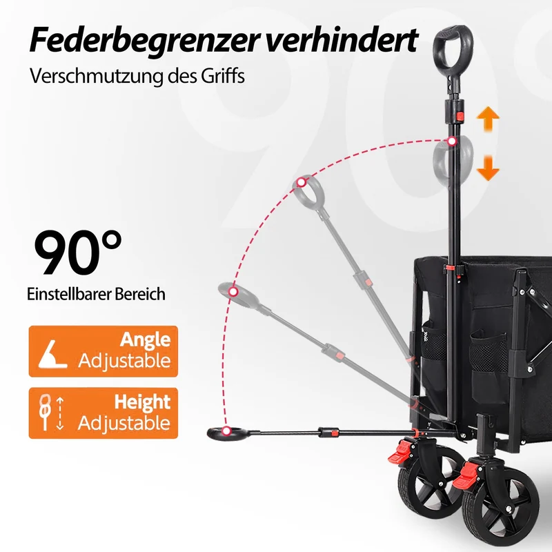 Sunula Faltbarer Bollerwagen 3025 mit Verlängerter Ladefläche, 150 kg Tragkraft, Extra Lang, Mit Bremse, Getränkehaltern & Geländereifen – Für Strand, Camping, Garten, Einkauf