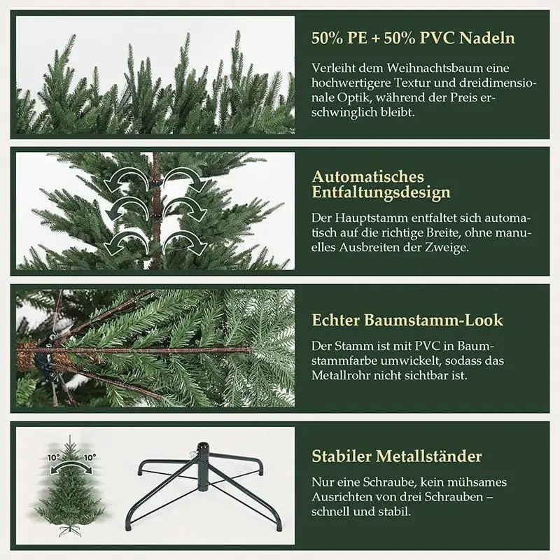 Salcar 180/210cmKünstlicher Weihnachtsbaum, Edeltanne, mit 1204/1609 PE-Zweigen und 398/658 PVC-Zweigen