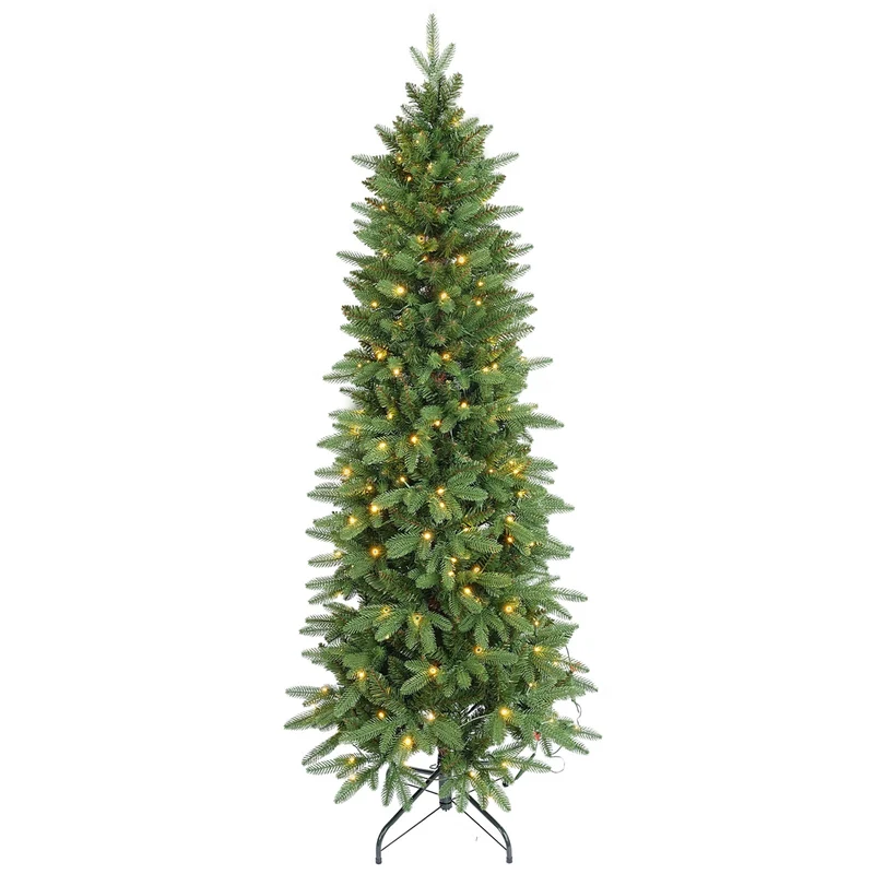 Salcar Schmaler Kunst-Weihnachtsbaum 180 cm – Realistischer Pencil Christbaum mit warmweißen LEDs, grüner Tannenbaum aus PE & PVC