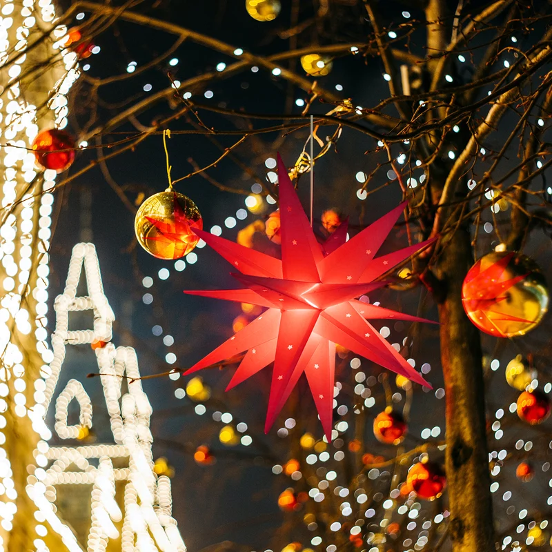 Salcar LED Papierstern 60 cm – Beleuchteter 3D Weihnachtsstern mit 18 Spitzen, Warmweiß, Hängende Weihnachtsdeko für Fenster & Innenbereich