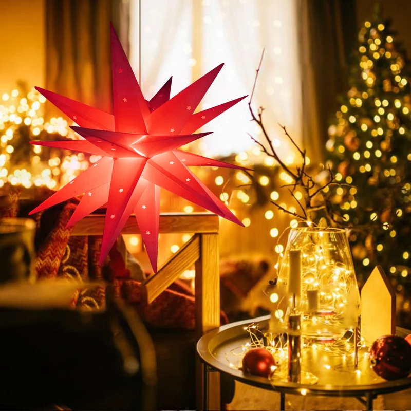 Salcar LED Papierstern 60 cm – Beleuchteter 3D Weihnachtsstern mit 18 Spitzen, Warmweiß, Hängende Weihnachtsdeko für Fenster & Innenbereich