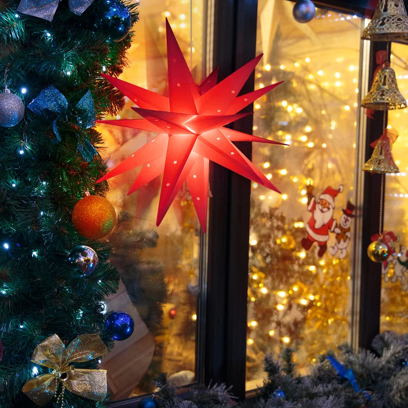 Salcar LED Papierstern 60 cm – Beleuchteter 3D Weihnachtsstern mit 18 Spitzen, Warmweiß, Hängende Weihnachtsdeko für Fenster & Innenbereich