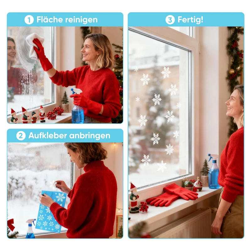 Salcar Fensterbilder Weihnachten – Wiederverwendbare Fensterdeko Weiß, Selbstklebend ohne Kleber, Beidseitig Sichtbar mit Schneeflocken, Häusern & Schneemann