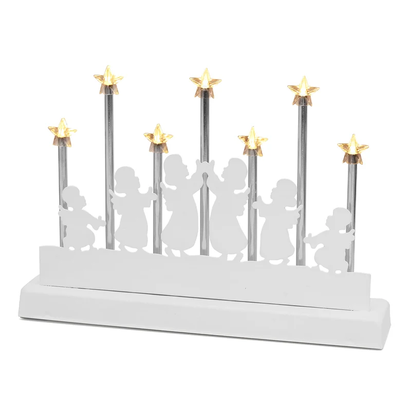 Salcar LED Lichterbogen mit 7 Sternen & 6 Engeln – Warmweißes Licht, Batteriebetrieben mit Timer – Weihnachtsdeko für Tisch & Fenster, ca. 32 cm