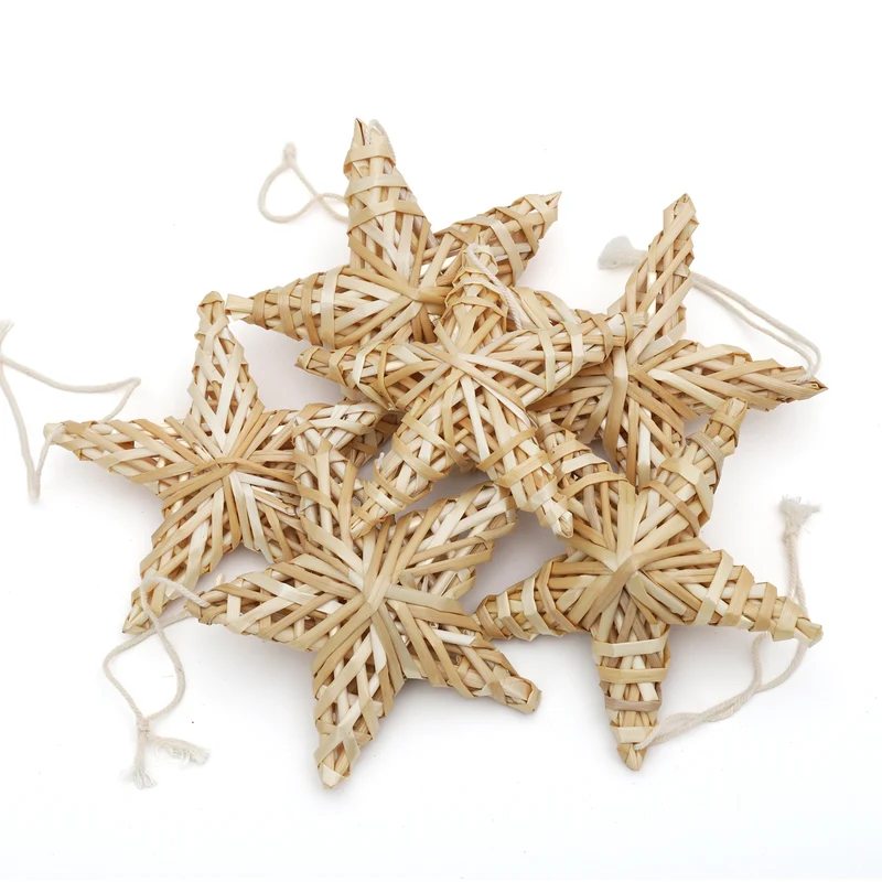 Salcar 6er Set Handgefertigte Strohsterne – Natürliche Weihnachtsbaumanhänger aus Stroh, Fünfzackige Sterne für Christbaum & Adventsdeko