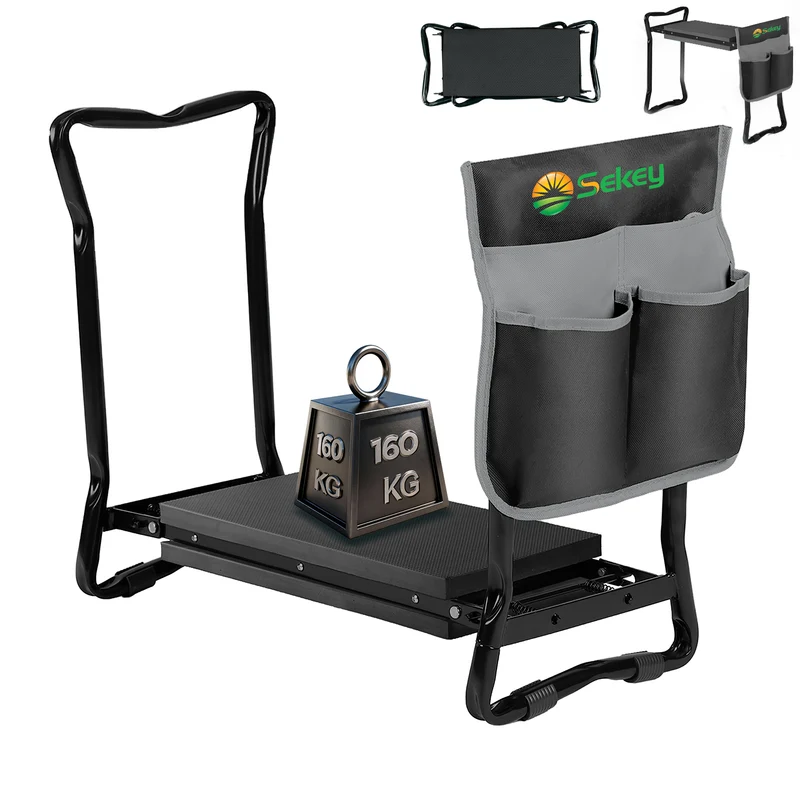Sekey Höhenverstellbare Kniebank für Gartenarbeit – 2-in-1 Kniehilfe & Gartenhocker, Klappbar, bis 160 kg belastbar, mit Werkzeugtaschen, Schwarz