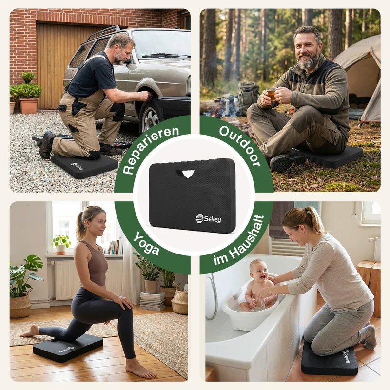 Sekey Kniekissen Gartenarbeit – 40 mm Extra Dicke Knie-Matte aus EVA, Rutschfest & Wasserfest, Multifunktionale Knieunterlage mit Griff, 43×28×4 cm